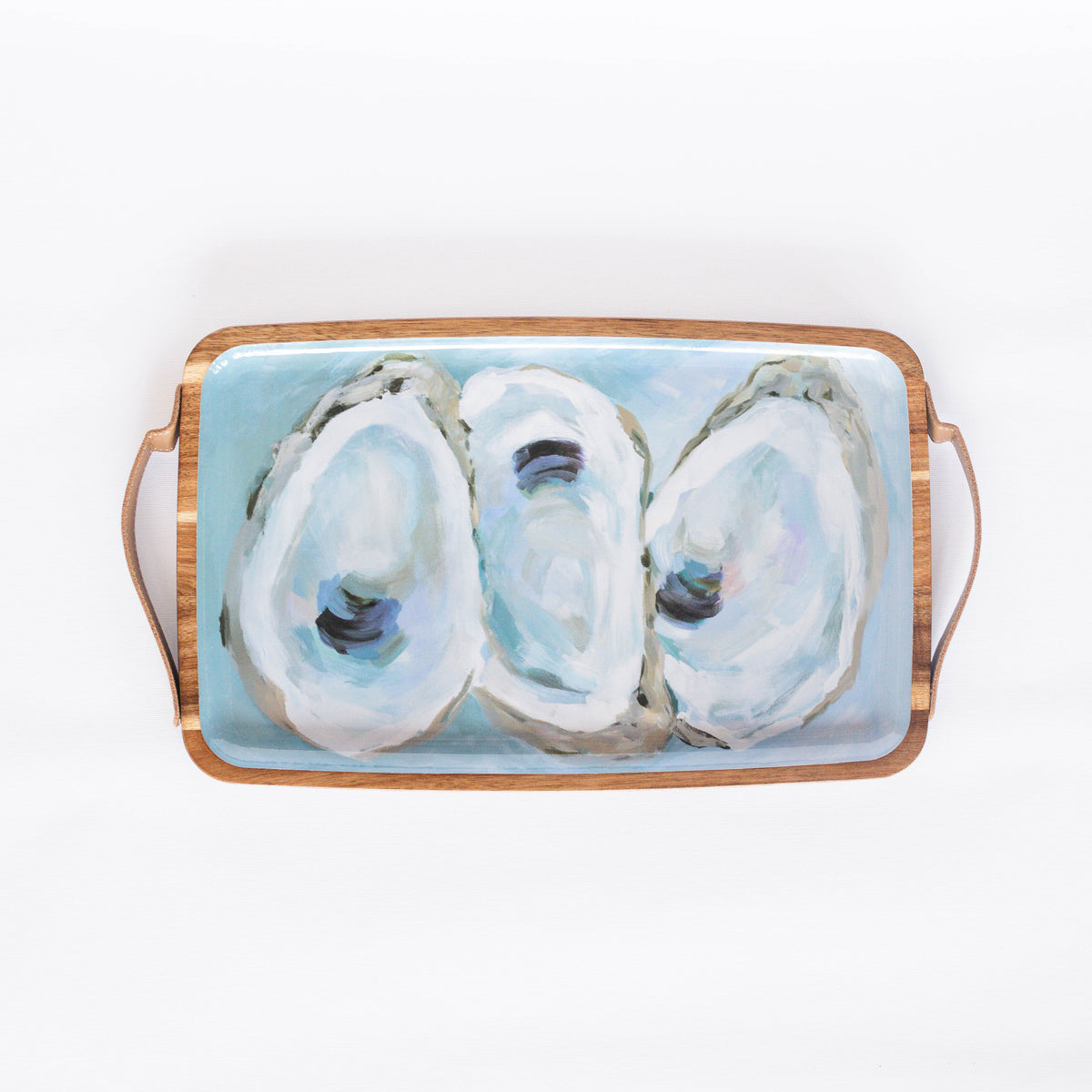 Oval Wood Tray with Oysters