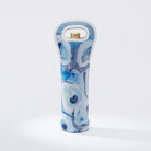 Kim Hovell wine tote with 'Ebb and Flow' blue and white oyster pattern, designed to carry a wine bottle.