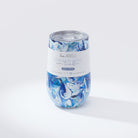 Kim Hovell wine tumbler with lid featuring blue and white shell pattern, Azul Oysters, artwork 