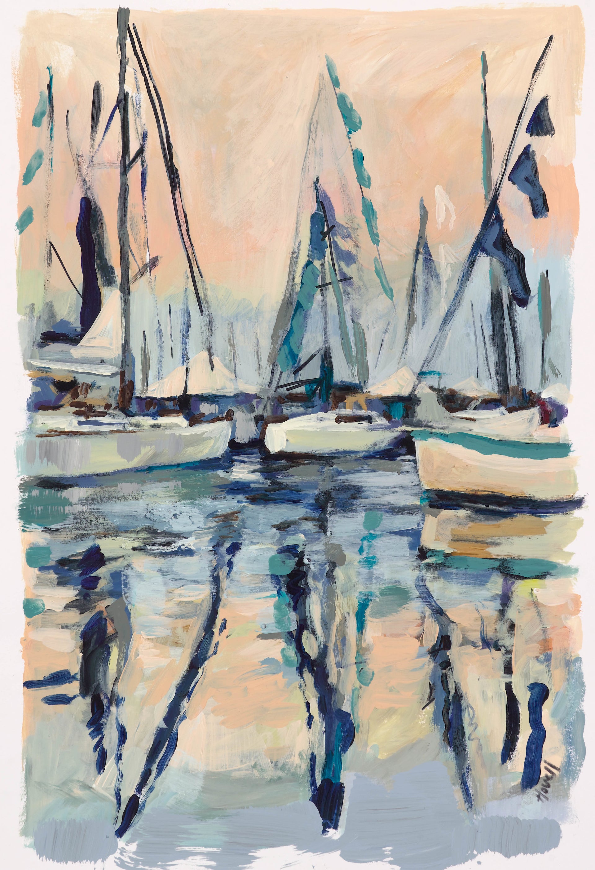 Sailboats at Sunset Print